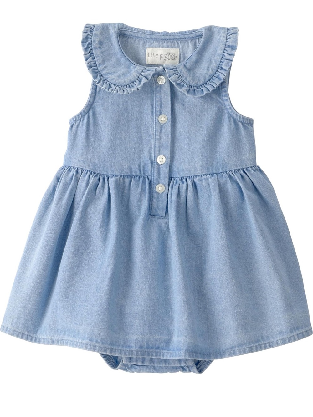 Carter’s Baby Girl Denim Peter Pan Collar Organic Cotton Ruffle Dress 3 months
